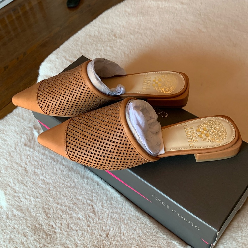 Vince Camuto Tan Perforated Mules